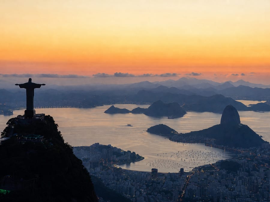 Christ the Redeemer at dusk — Miami to Brazil corridor